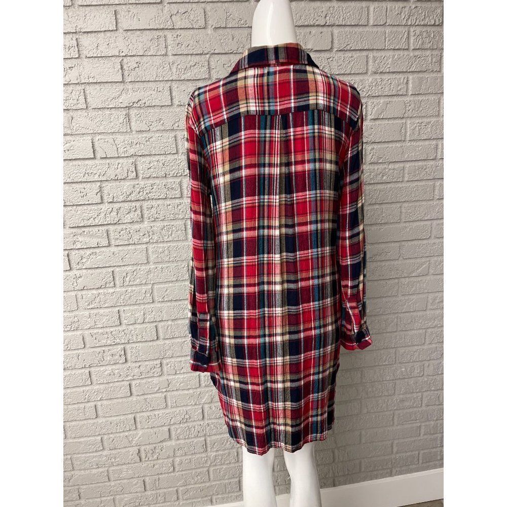 Indigo Thread Co. Women Red Plaid Button Down Long Shirt  Tunic Size M - Picture 2 of 10